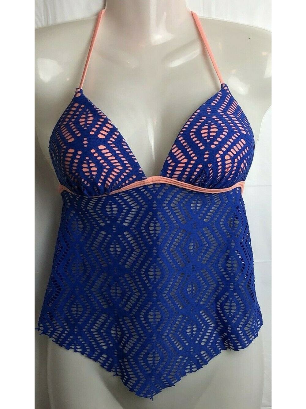 Arizona Tankini Top Women S Blue Peach Mesh Halter Bikini Top Padded Hi Low Hem